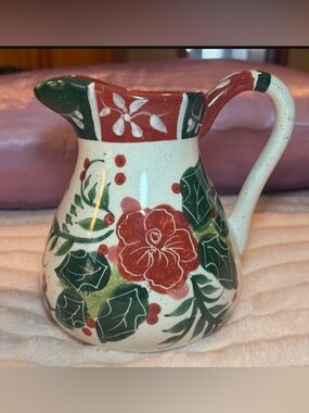 2003 Julie Ueland Pottery Stoneware Pitcher Jug Carafe Floral Pattern Enesco VTG